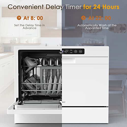 COSTWAY Countertop Dishwasher, 6 Place Settings Built-in Dishwasher with 72 H Preserve, Air Dry Function, LED Touch Control and 5 Washing Programs