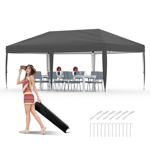 10x20 Pop Up Canopy - Easy Up Camping Tent with One Roller Bag, 3 Adjustable Height, 4 Weight Bags for Deck, Garden, Sports, Beach, Party - White