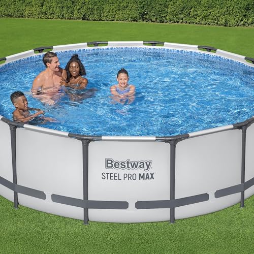 Bestway Steel Pro MAX 12 Foot by 30 Inch Round Above Ground Swimming Pool Set Outdoor Metal Frame Family Pool with Filter Pump, Gray