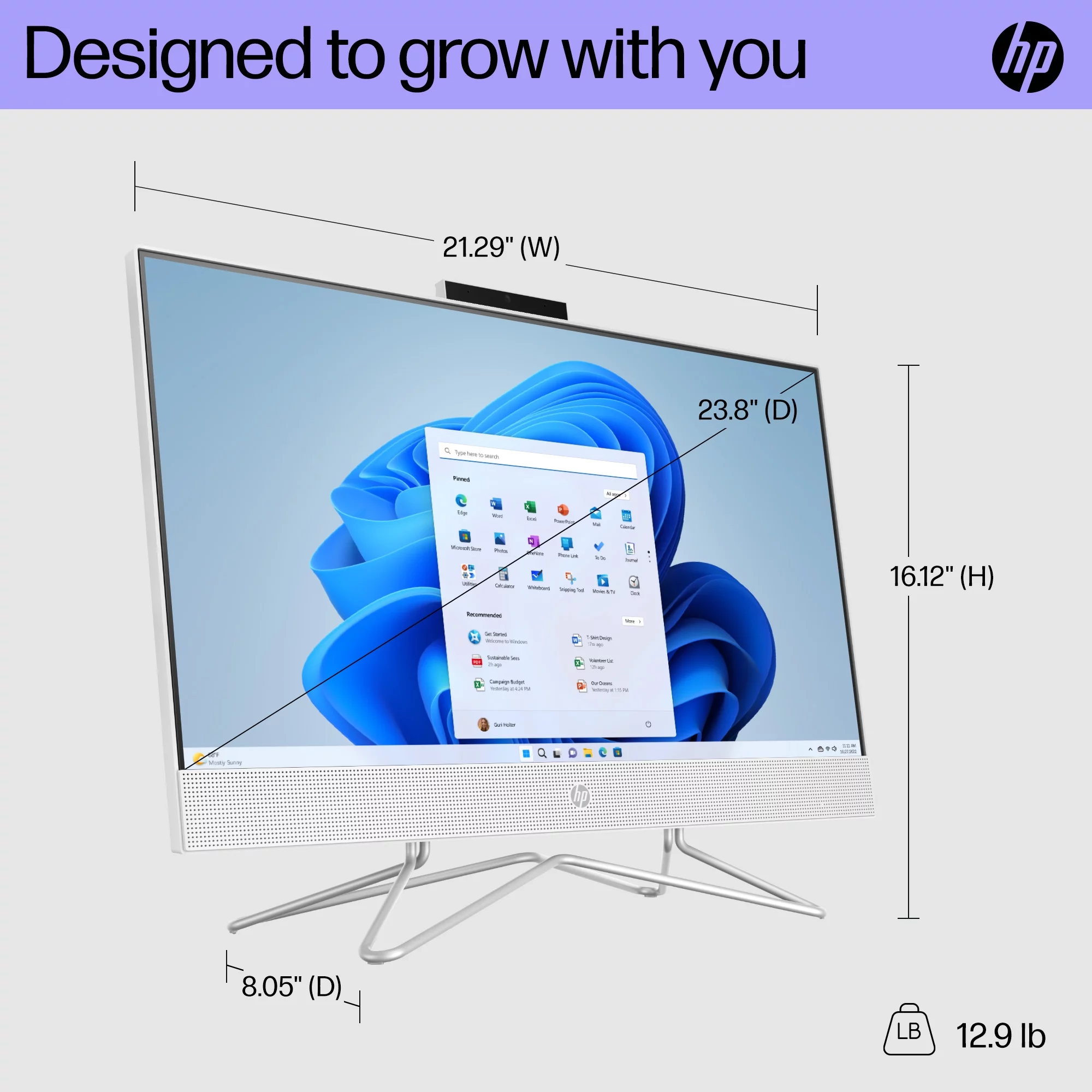 HP 23.8" Touch FHD All-in-One PC, Intel Core i3-1115G4, 8GB SDRAM, 256GB SSD, Snow White, Windows 11 Home, 24-df1053w