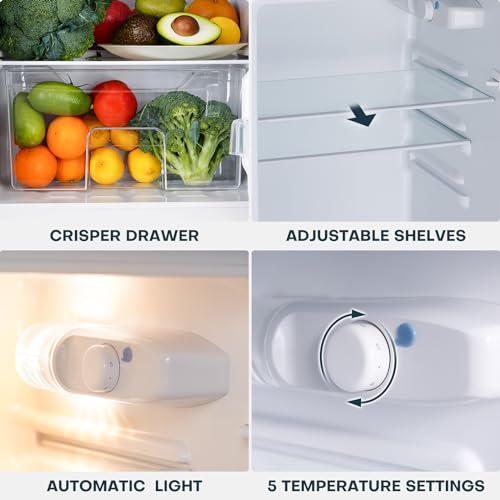Upstreman 4.0 Cu.Ft. Small Refrigerator with Freezer, Dorm Essentials, Double Door Mini Fridge for Office, Dorm, Bedroom, Adjustable Thermostat