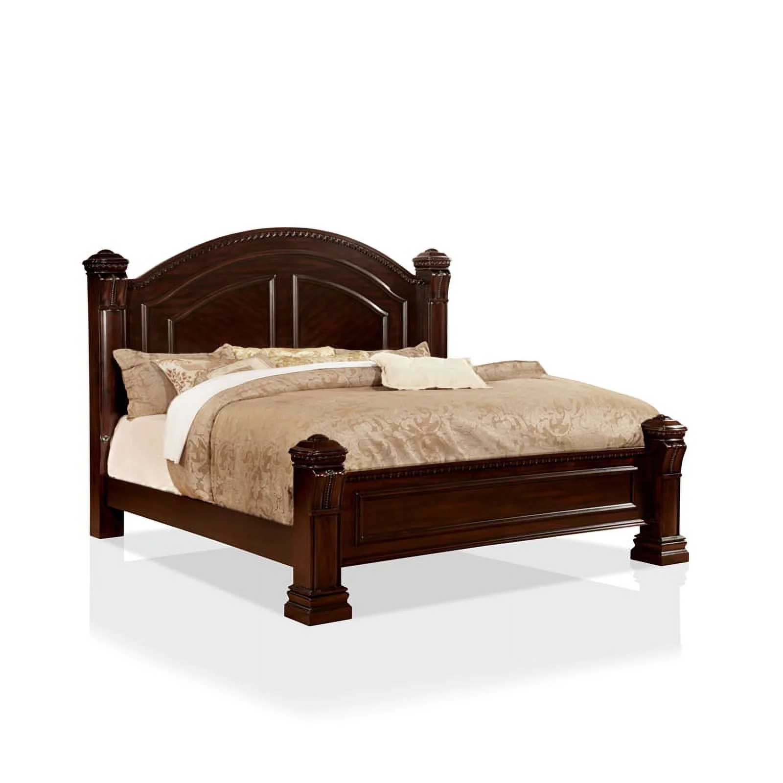 Furniture of America Oulette Transitional Wood Queen Poster Bed in Cherry