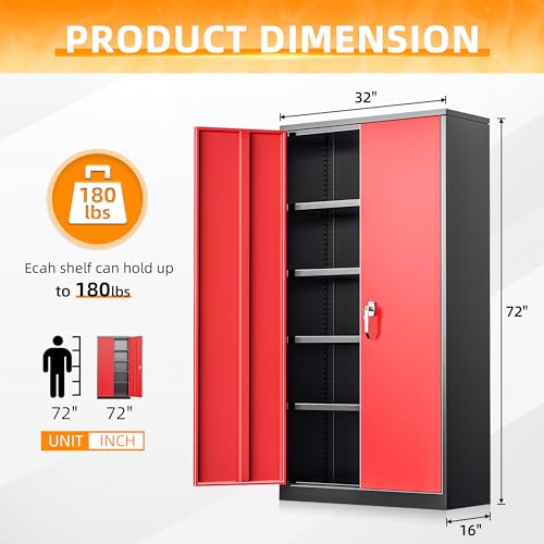 INTERGREAT Metal Storage Cabinets 72” Black Garage Steel Storage Cabinet with Doors and Shelves, Metal Tool Cabinet