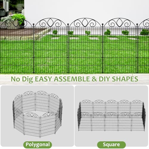 8 Panels No Dig Tall Garden Fence Panel – 48" H X 21' L Rustproof Metal Dog Fence Outdoor for Yard, Decorative Animal Barrier Fence for Pet