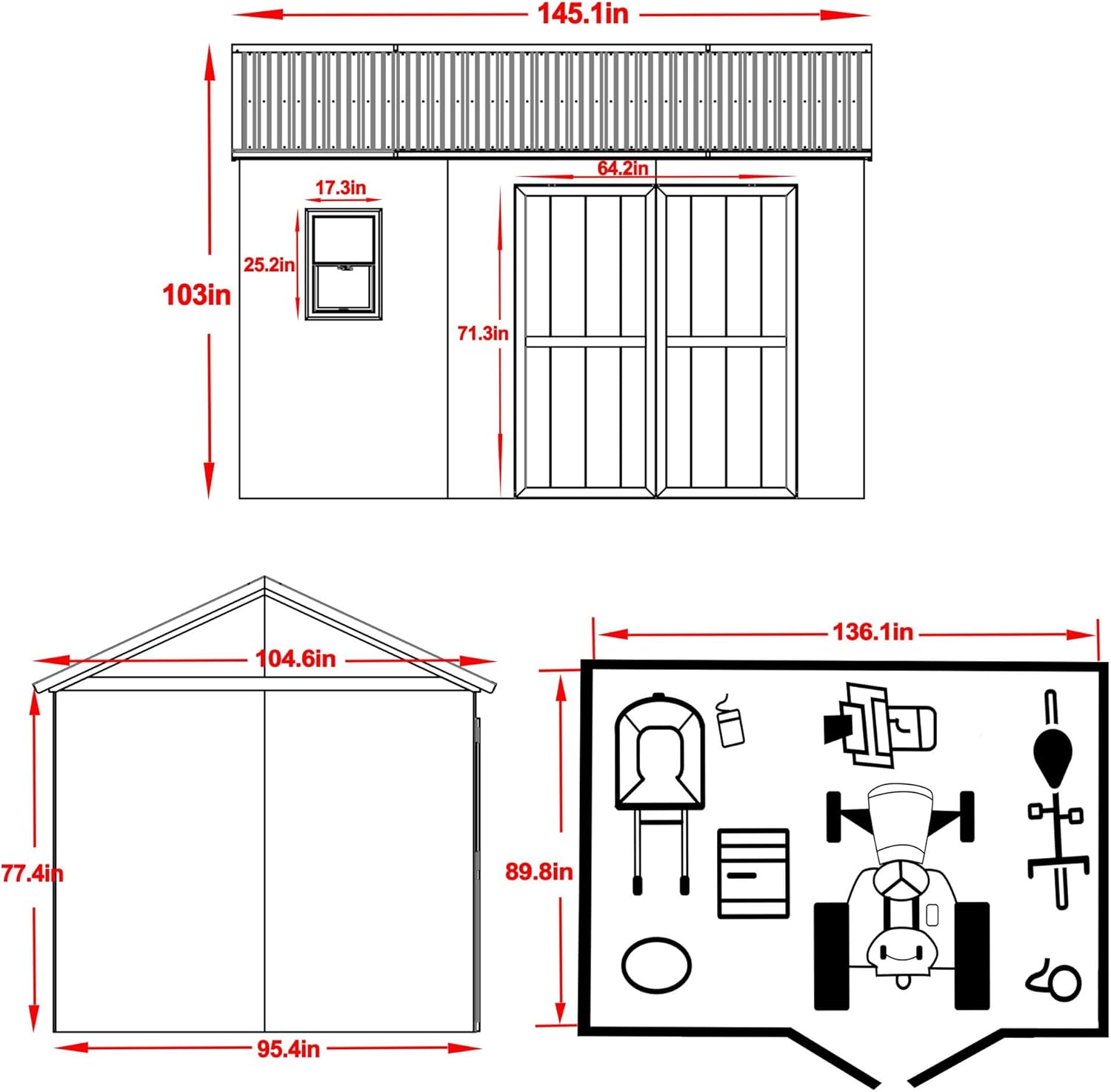 MUPATER 12 ft x 9 ft Outdoor Wood Shed with Metal Roof, Lean-to Storage shed Garden Furniture Tools with Lockable Door and Vents for Garden, Patio