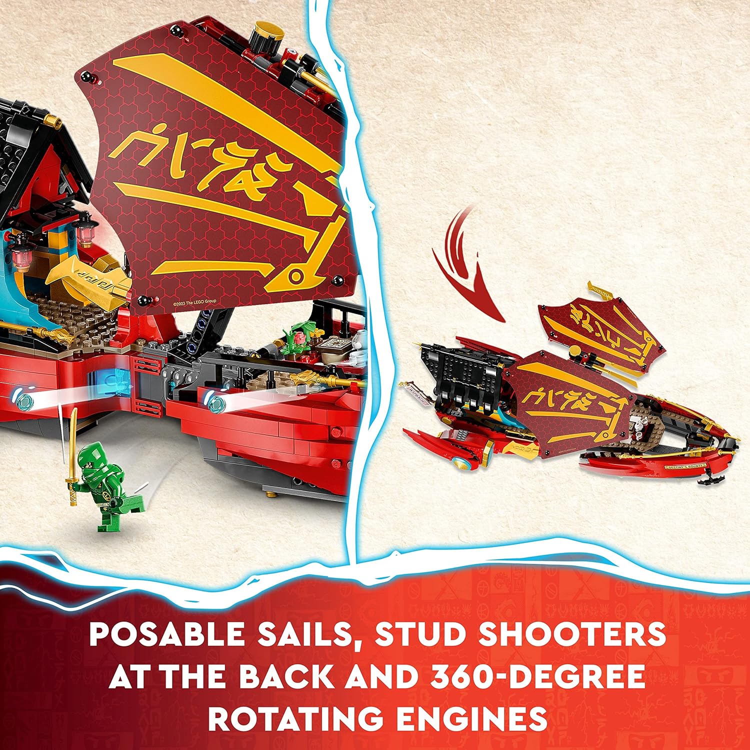 LEGO Ninjago 71797 Aerial Battleship Bounty Toy Blocks, Present, Ninja, Carrot, Vehicle, Nori, Boys, 9 Years Old and Up