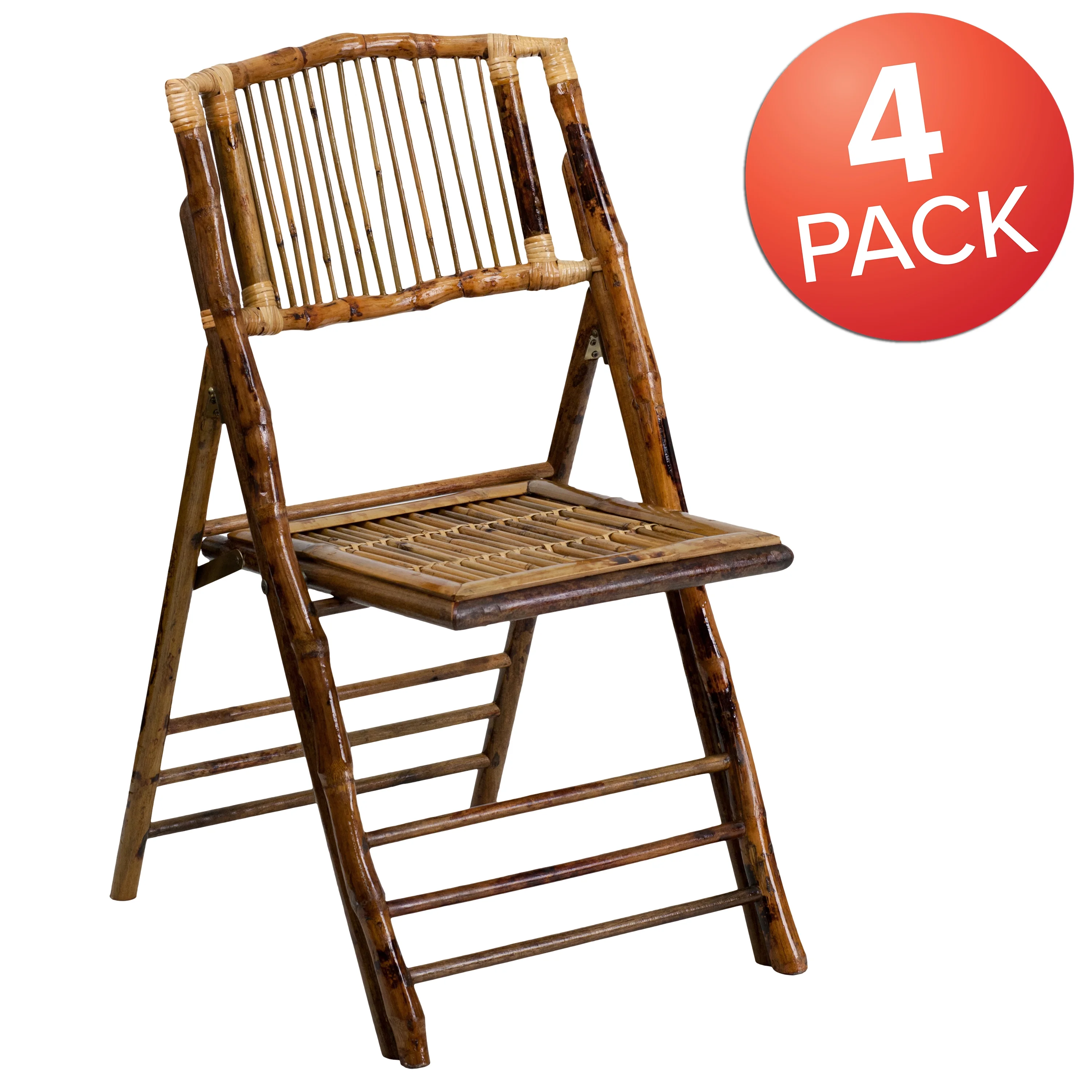 Emma + Oliver 4 Pack Bamboo Wood Folding Chair - Event Folding Chair - Commercial Folding Chair