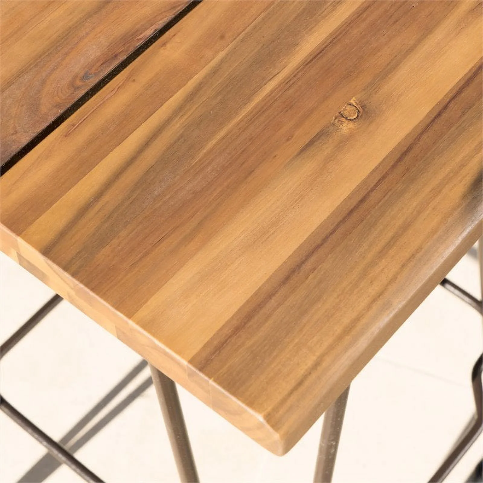 Noble House Denali Outdoor Teaked Acacia Wood Bar Set with Metal Iron Frame
