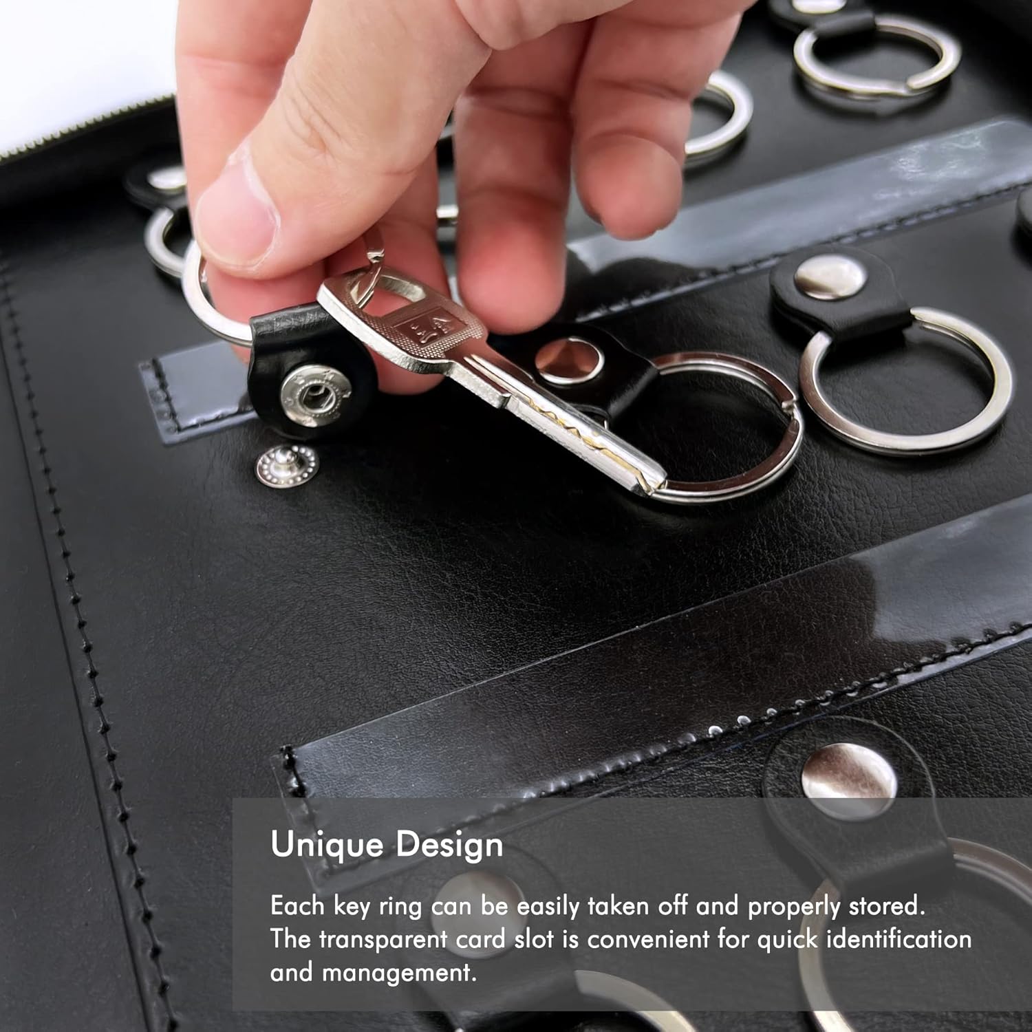 Portable Zippered Key Case,Leather Key Organizer with 24 Hooks Key Storage,Portable Manager and Landlord Key Holder