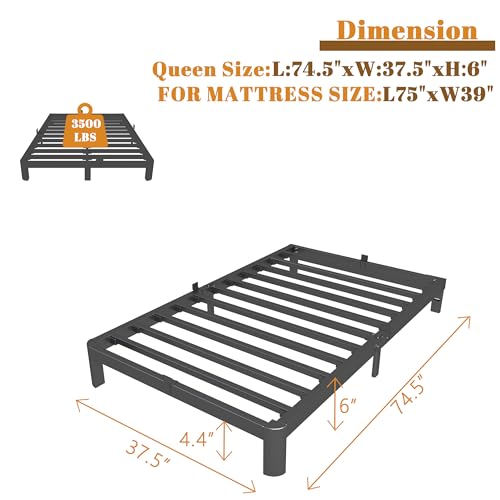 Full Size Bed Frame 16 Inch Black, Metal Platform Full Bed Frame with Baffles, No Box Spring Needed, Heavy Duty Steel Supprt, Rounded Corner Design