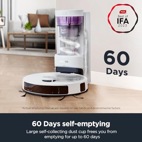 Eureka Robot Vacuum with Bagless Self Emptying Station, 2 in 1 Robotic Vacuum and Mop Combo, 60-Day Capacity, 4000Pa Suction, Auto Lifting Mop