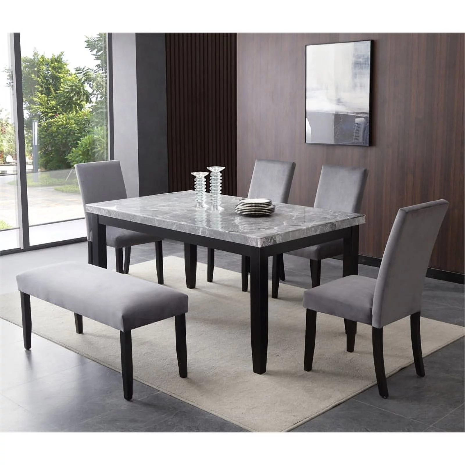 Steve Silver Company Napoli 64" Marble Top 6-piece Dining Set in Gray