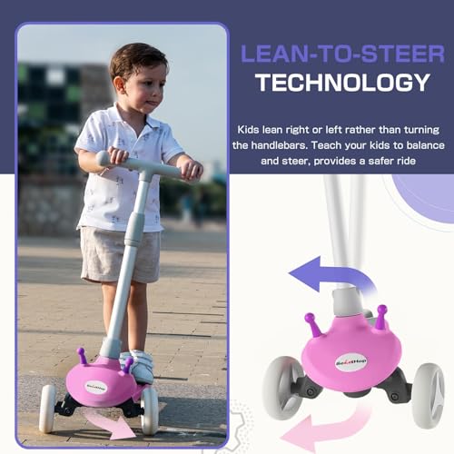 Electric Scooter for Kids Ages 3-8, Kids Electric Scooter, 3 Wheel Toddler Scooters with Flash Wheels and Widen Anti-Slip Deck, 3 Adjustable Height