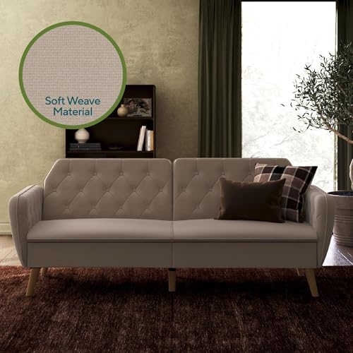 Novogratz Tallulah Memory Foam Futon, Convertible Couch, Camel Faux Leather
