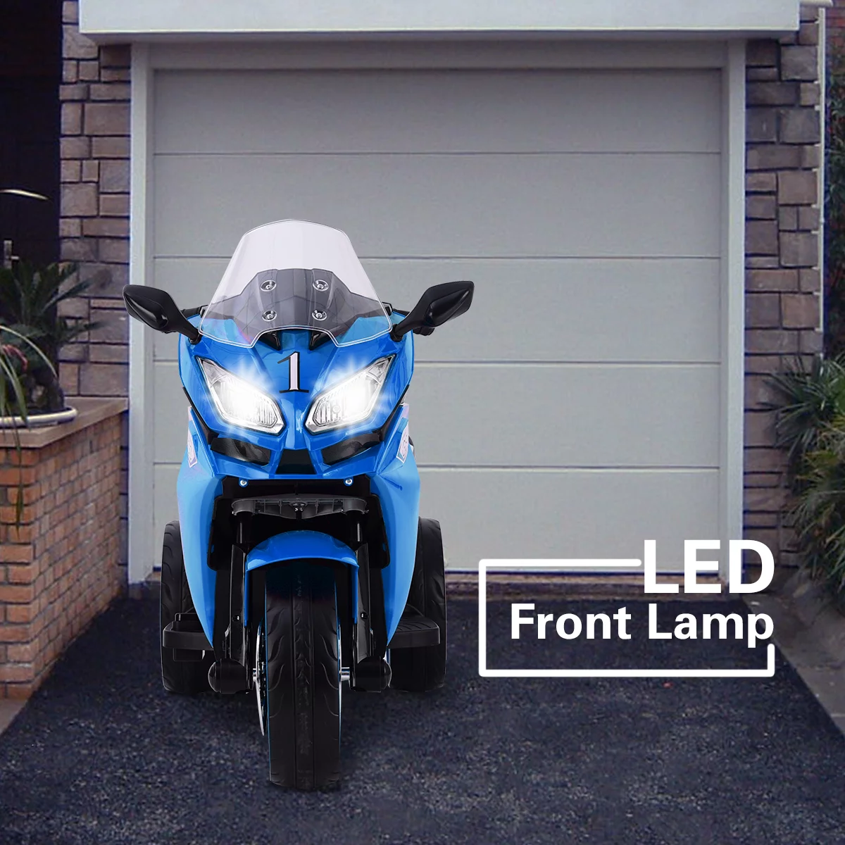 LightingGo 12V Kids Electric Motorcycle, 3 Wheels Ride on Motorcycle Toys, Children Battery Motor Bikes Rechargeable with MP3, Music,Blue