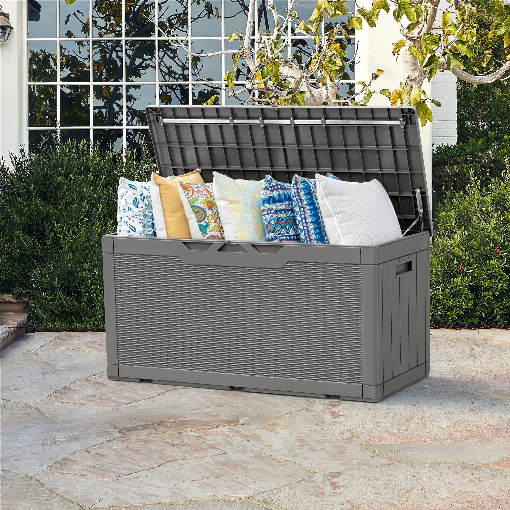 Homall 100 Gallon Outdoor Box Deck Plastic Resin Storage Box, Black