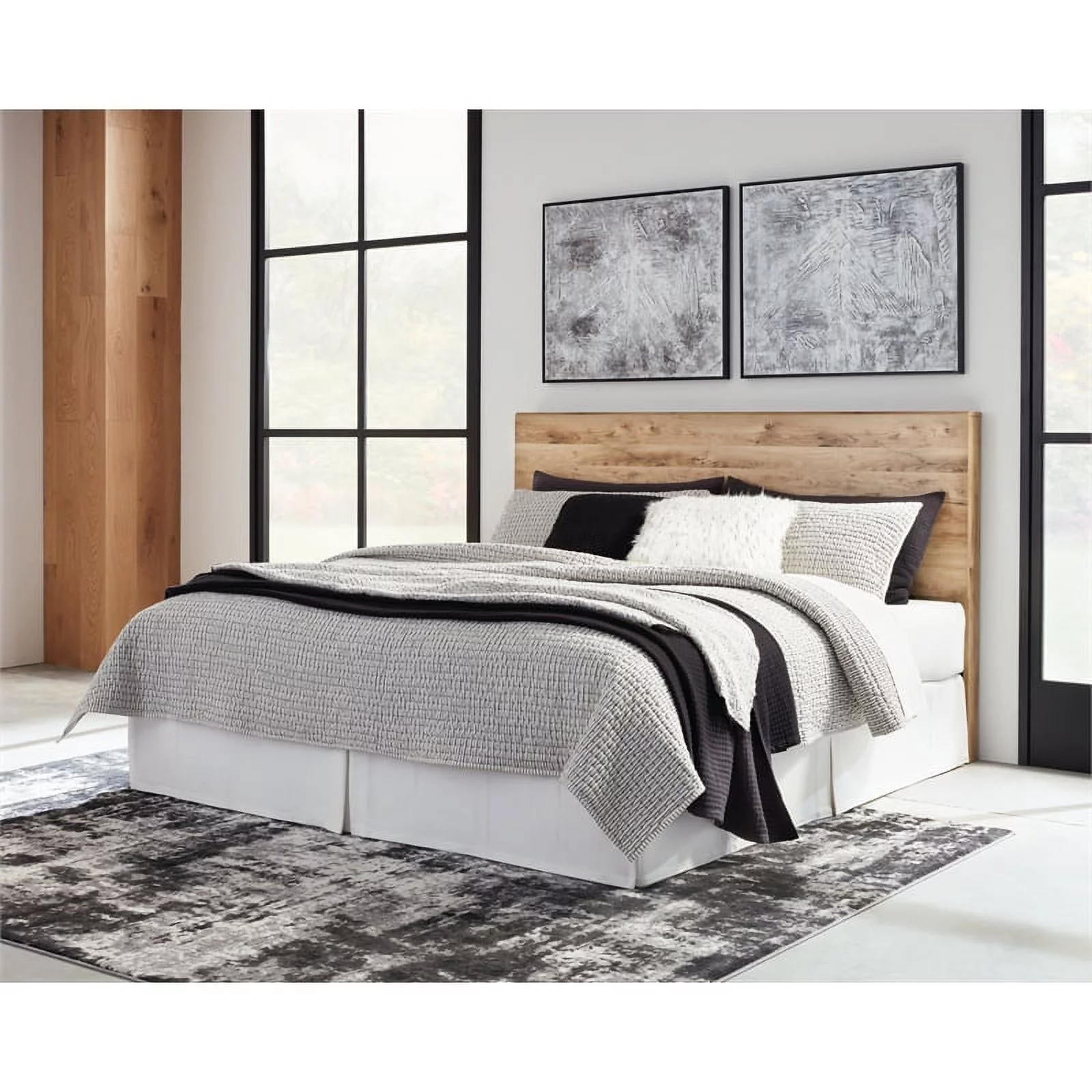 Bowery Hill Contemporary Wood King Panel Headboard in Tan/Golden Rustic
