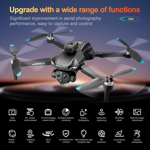 Brushless RC Drone with 4K Dual Camera, 4.5-inch HD Screen Remote Control, Smart Obstacle Avoidance