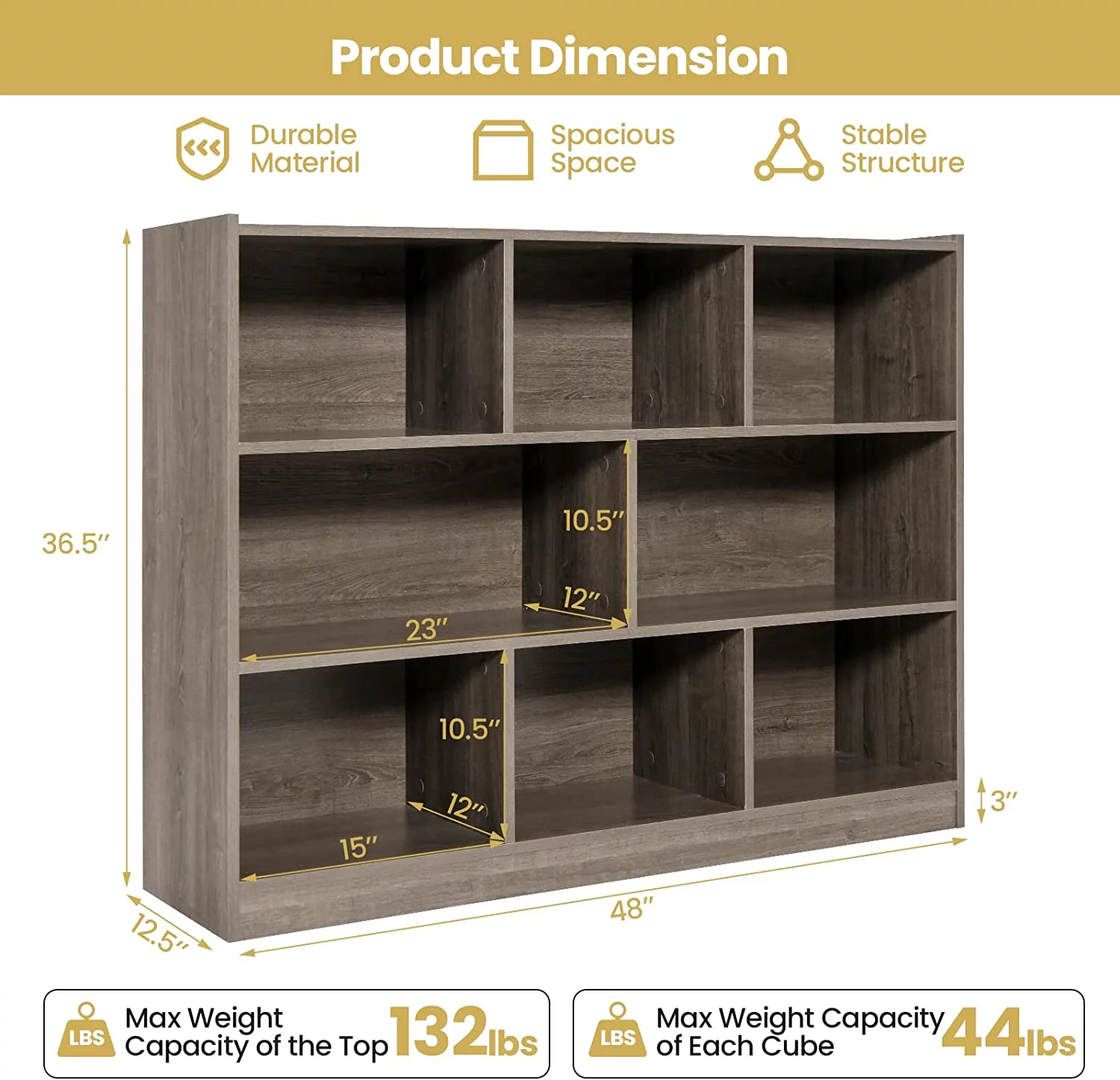 Wood Storage Cube Bookcase, 3 Tier 8 Cube Open Shelf Storage Cabinet, Multipurpose Bookshelf, Display Shelf for Living Room, Bedroom, Study