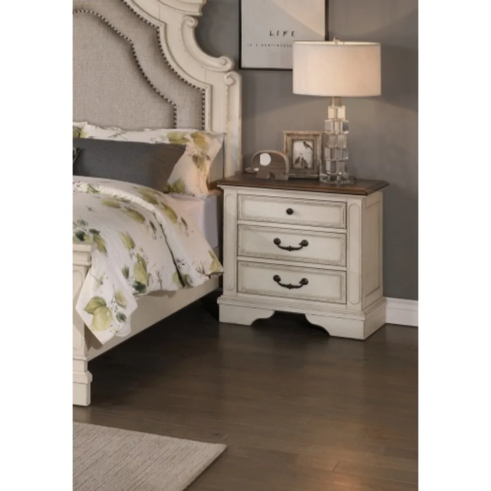 New Traditional Look Wooden Nightstand Drawers Bed Side Table Polished White Finish  White + Solid Wood + American Traditional + Classic +