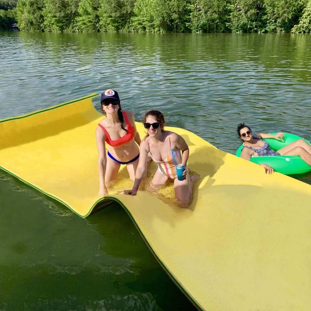 MarKnig Floating Water Mat Lilly Pad Tear-Resistant XPE Foam, Bouncy and Durable Material Water Play Mat for Lakes, Oceans，Beach& Pools, Yellow/Blue