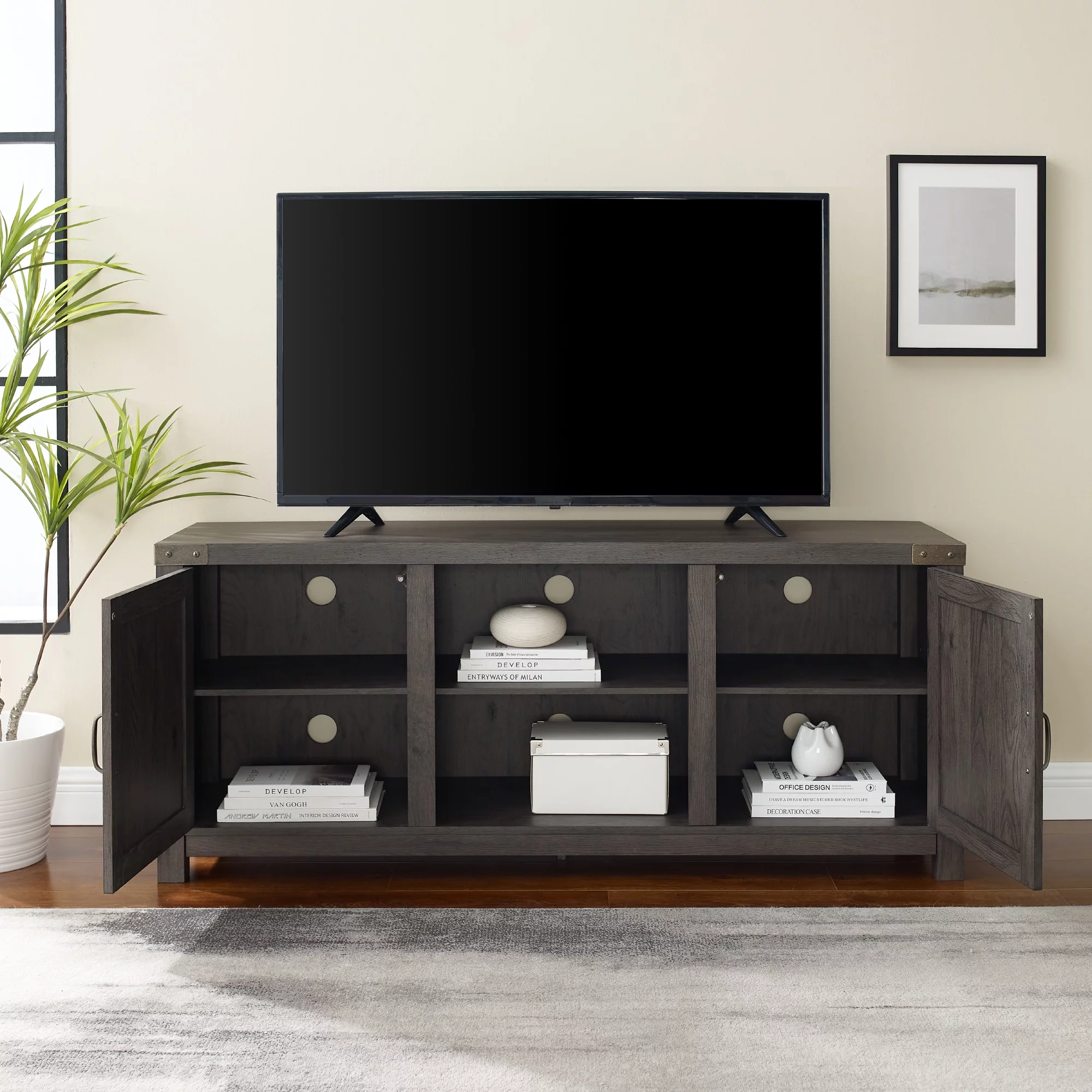 Walker Edison Modern Farmhouse Barn Door TV Stand for TVs up to 65, Grey Wash