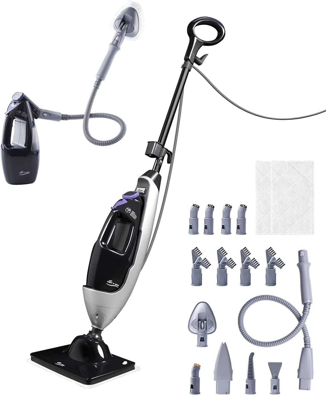 LIGHT 'N' EASY Steam Mop Cleaners 9-in-1 with Detachable Handheld Unit, Floor Steamer for Hardwood/Grout/Tile