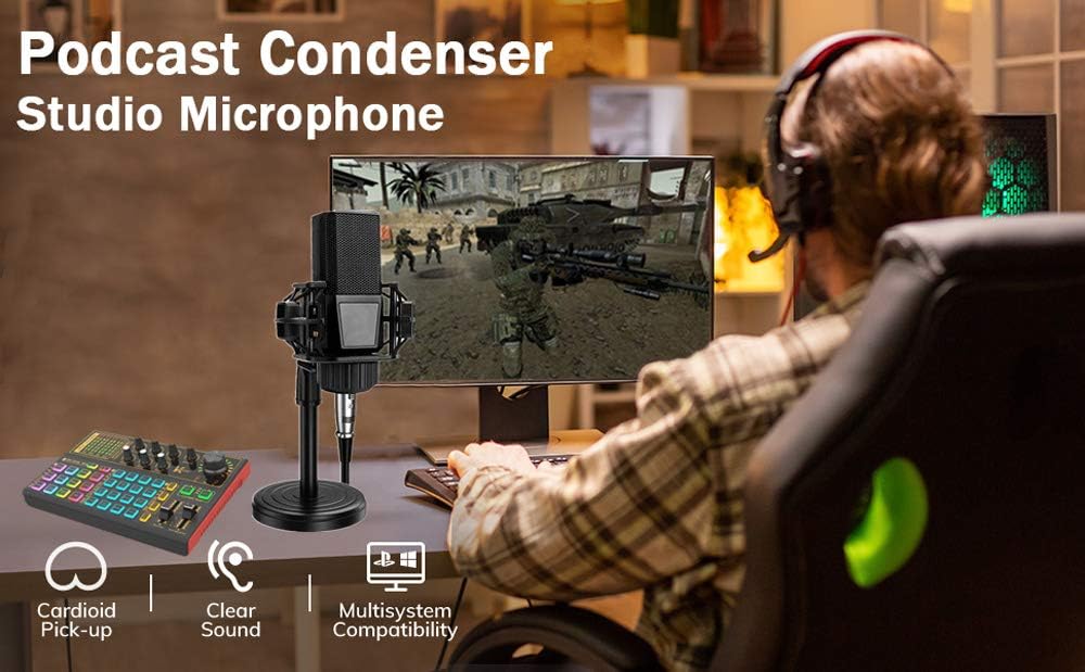 Podcast Equipment Bundle, BM-800 Podcast Microphone bundle with v8 Sound Card