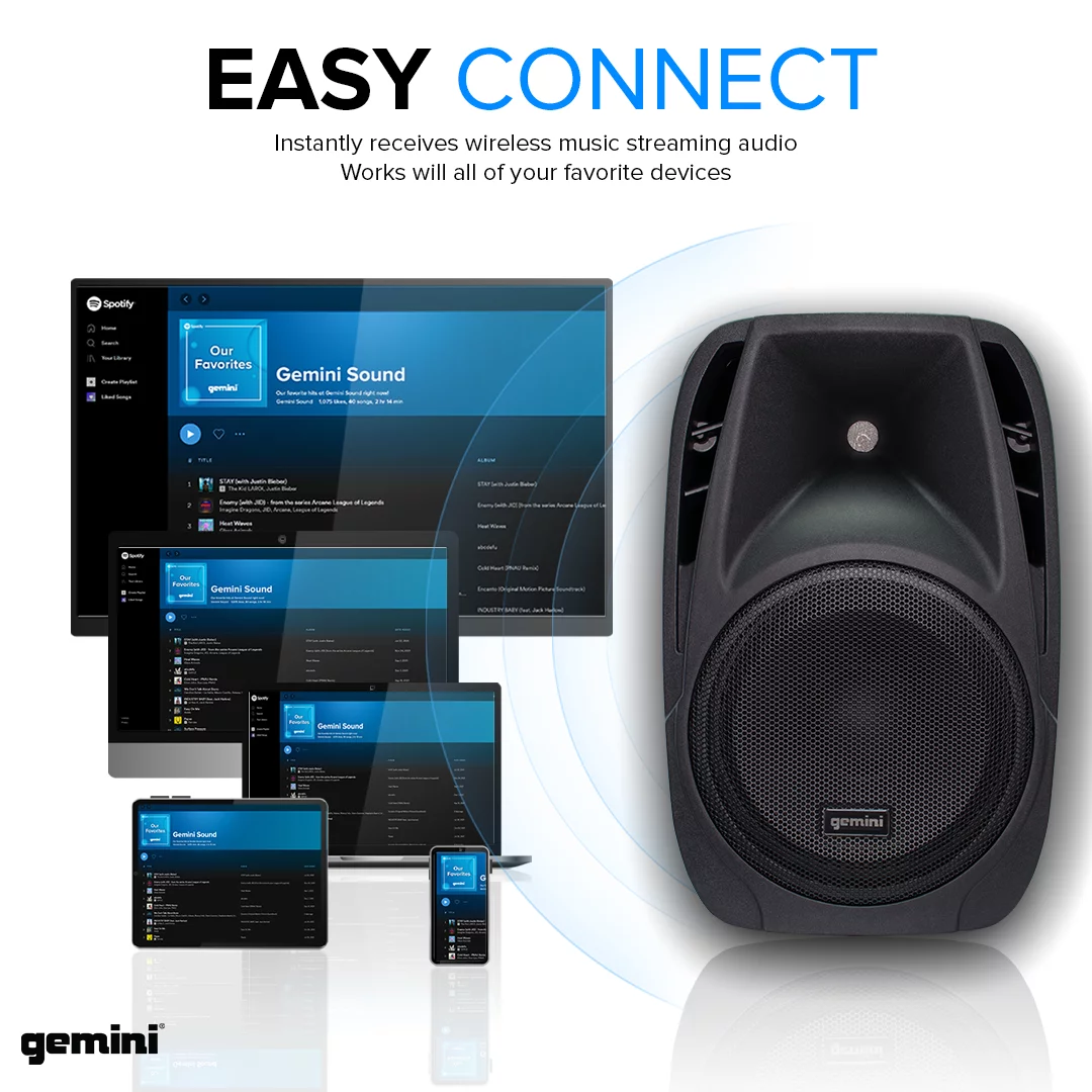 Gemini ES-210MXBLU-ST Bluetooth Portable PA System With Detachable Powered Mixer