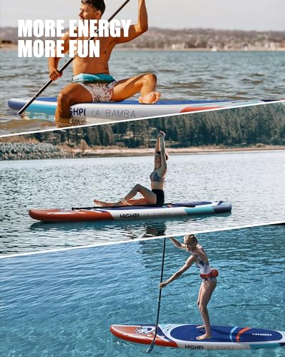Highpi Inflatable Stand Up Paddle Board Premium SUP Accessories, Backpack, Wide Stance, Surf Control, Non-Slip Deck, Leash, Paddle and Pump