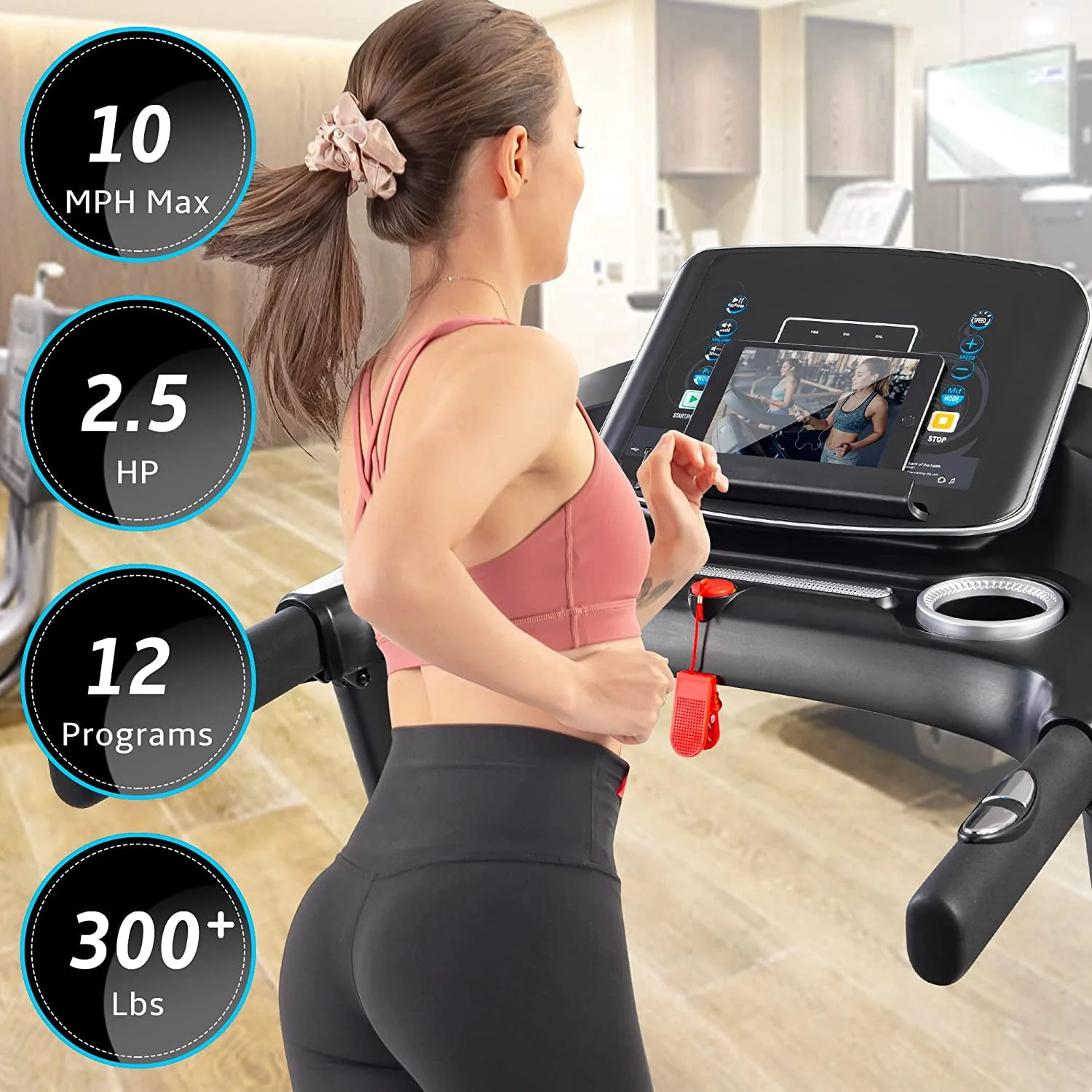 Folding Middle Treadmill for Home, 2.5HP Electric Motorized Running Machine with 10MPH Speed, Large Running Surface, 12 Programs, Speakers, Incline