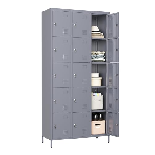 3 Doors Lockers for Employees, Steel Storage Lockers Lockable, Metal Locker Storage Cabinet for Home Office School Gym, Require Assembly (Grey)