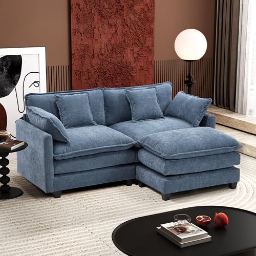 Ihanherry 111.4" U Shaped Modern Cloud Sofa Modular Sectional Couch with 2 Ottoman, 5-Seat Chenille Deep Seat Sofa with Pillow for Living Room