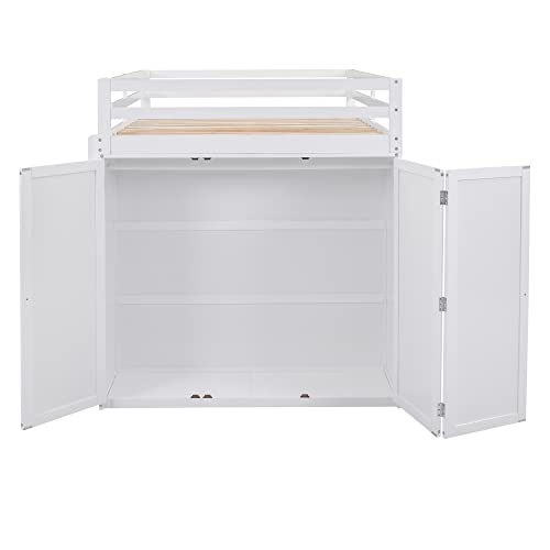 Harper & Bright Designs Full Size Loft Bed with Desk and Wardrobe, Solid Wood Loft Bed Frame with Storage Drawers, for Kids Teens Adults (Full, White)