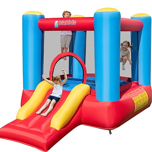 OLAKIDS Inflatable Bounce House, 3 in 1 Kids Jumping Castle with Large Bouncing Area, Slide, Basketball Rim