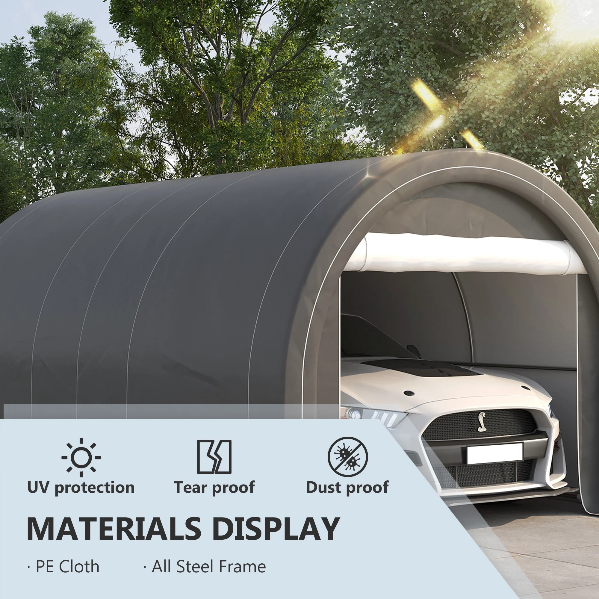 Outsunny 10' x 16' Carport Storage Tent Anti-UV PE Portable Garage, Gray