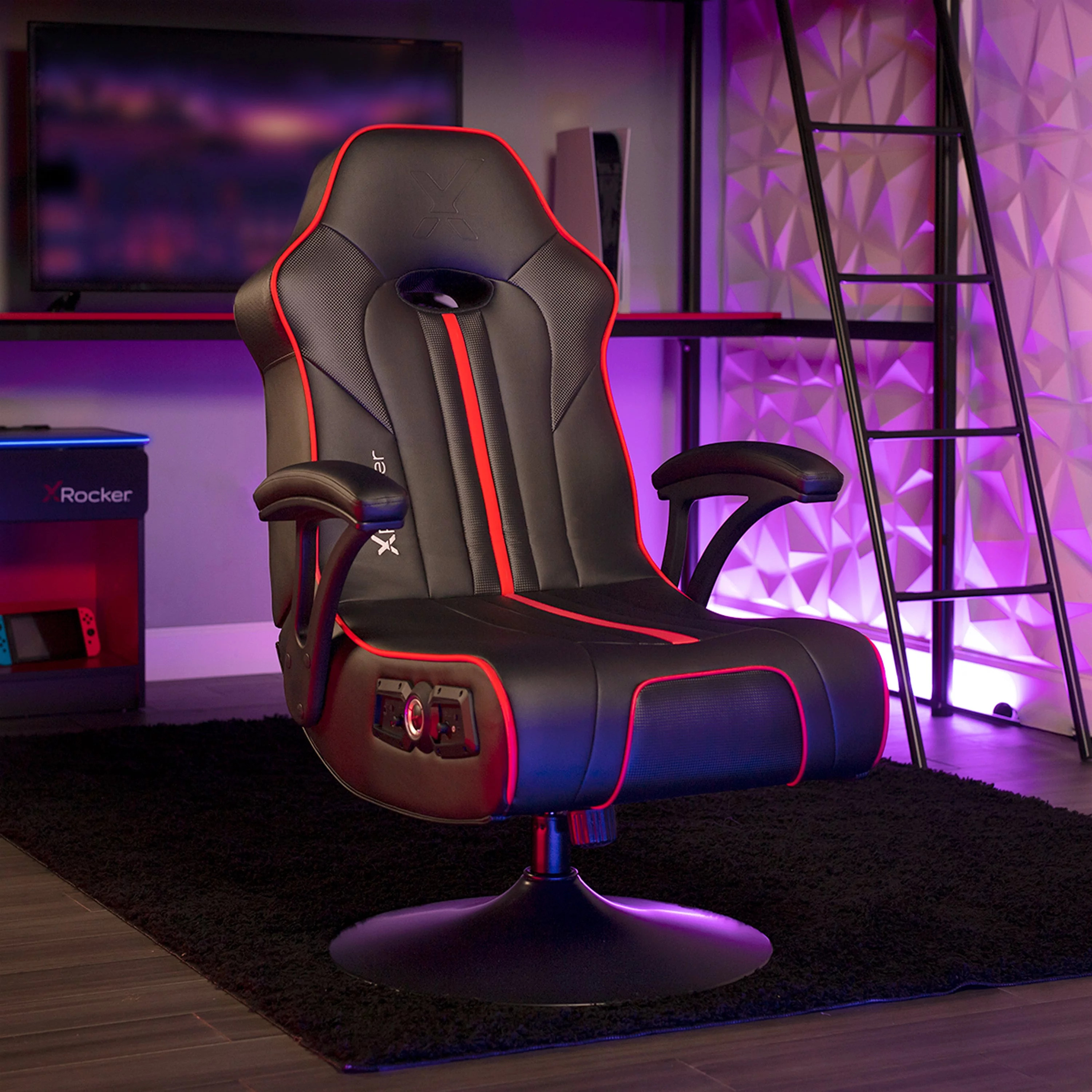 X Rocker Torque Bluetooth Audio Pedestal Gaming Chair with Subwoofer and Vibration, Black/Red