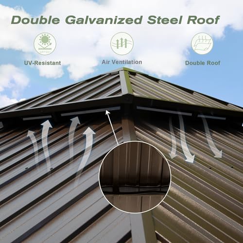 Domi 10' x 10' Hardtop Gazebo Outdoor Metal Gazebo with Galvanized Steel Double Roof Canopy, Curtains and Netting for Patio, Backyard, Deck