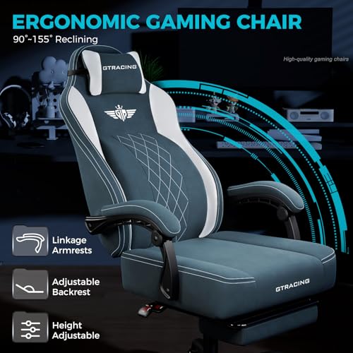 GTPLAYER Big and Tall Gaming Chair Breathable Fabric Computer Chair with Strong Lumbar Support, Comfortable Office Chairs with Pocket Spring Cushion