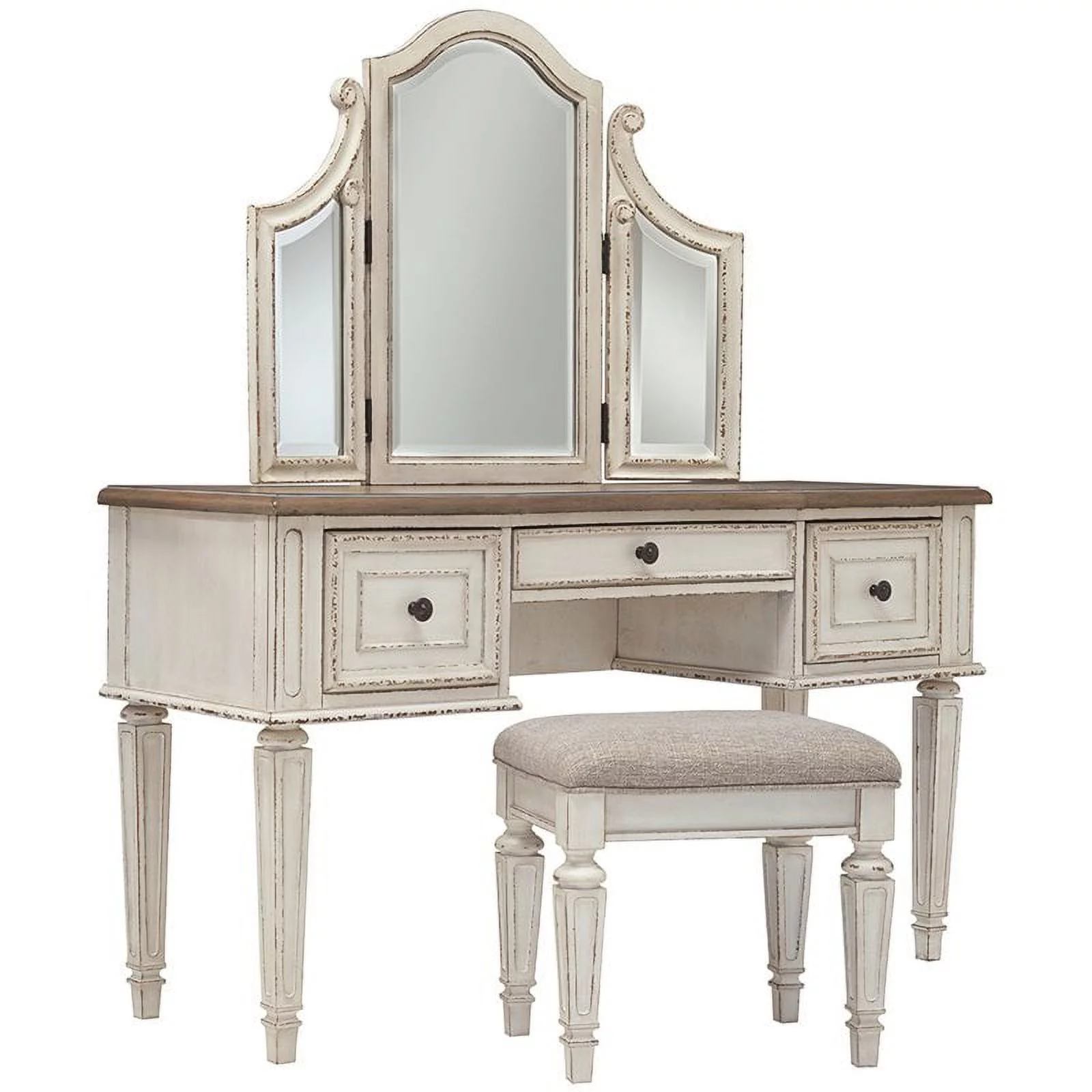 Pemberly Row 3 Piece Bedroom Vanity Set in White and Brown