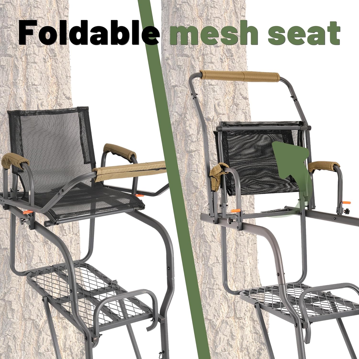 KUAFU 15.5' Ladder Tree Stand Single Ladder Stand Hunting Game Deer with Mesh Seat Hunting Gear Equipment Steel