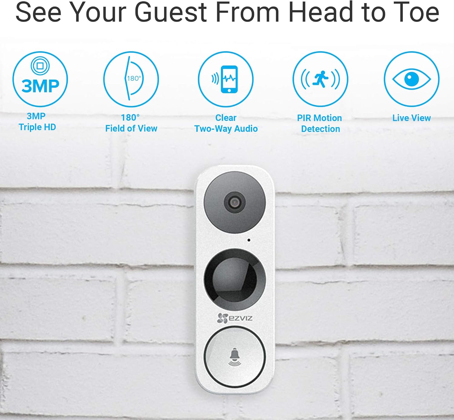 EZVIZ Doorbell Camera, Wired WiFi Video Doorbell, Night Vision, Two-Way Talk, PIR Motion Detection, Weather Proof