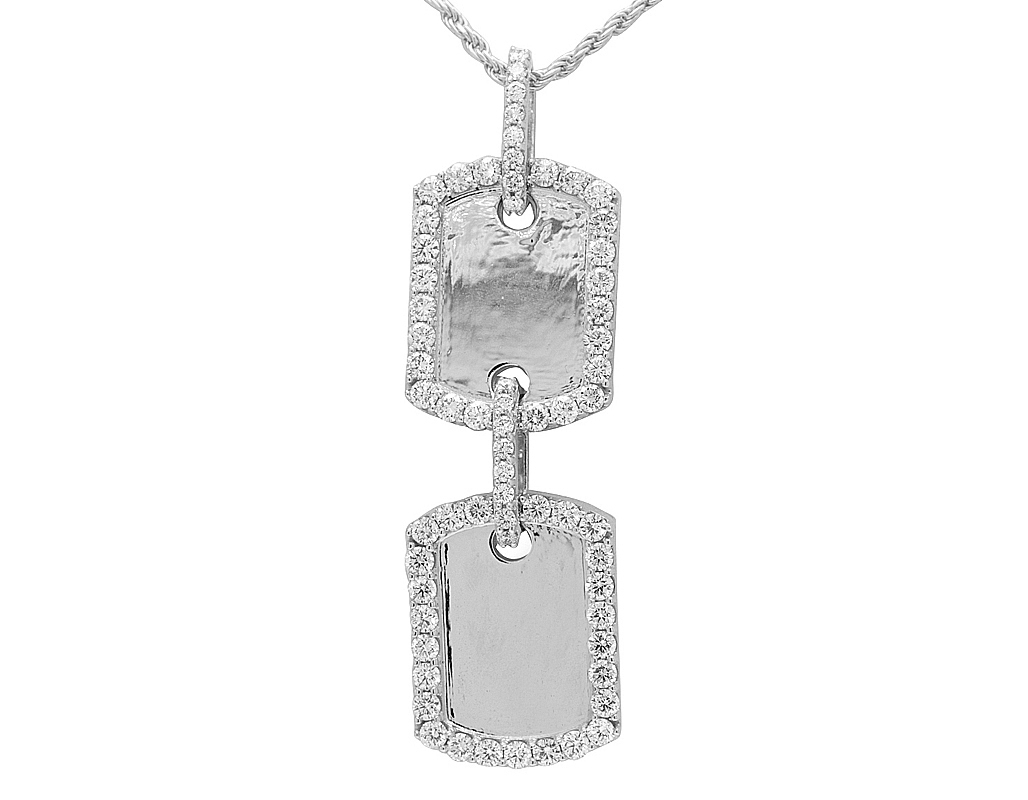 Double Dog-tag EGL Certified VVS 7 CT Diamond Pendant 10k White Gold 2.5"