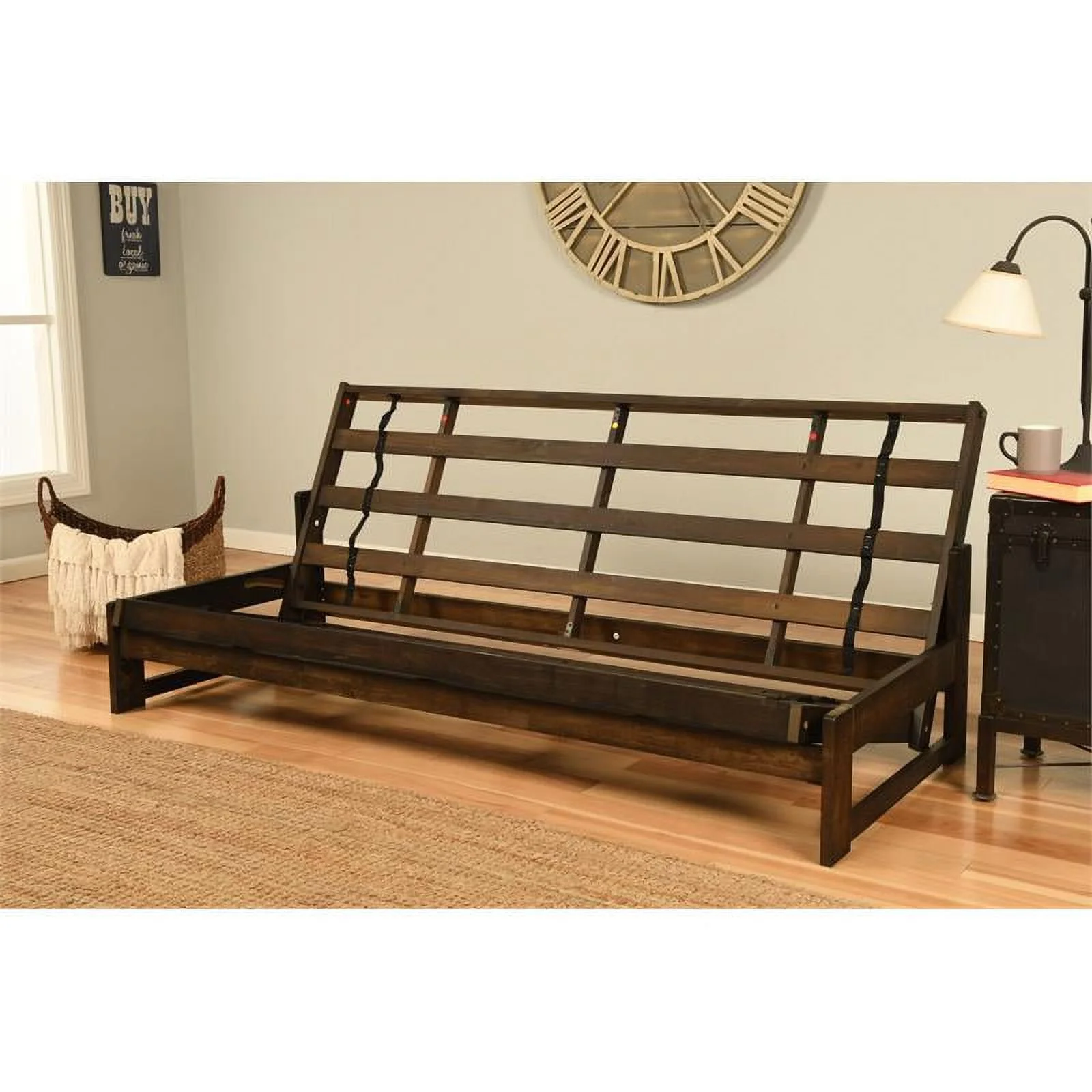 Kodiak Furniture Aspen Futon with Linen Fabric Mattress in Charcoal Gray