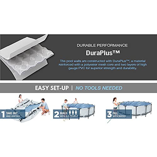 Bestway Steel Pro MAX 12 Foot by 30 Inch Round Above Ground Swimming Pool Set Outdoor Metal Frame Family Pool with Filter Pump, Gray