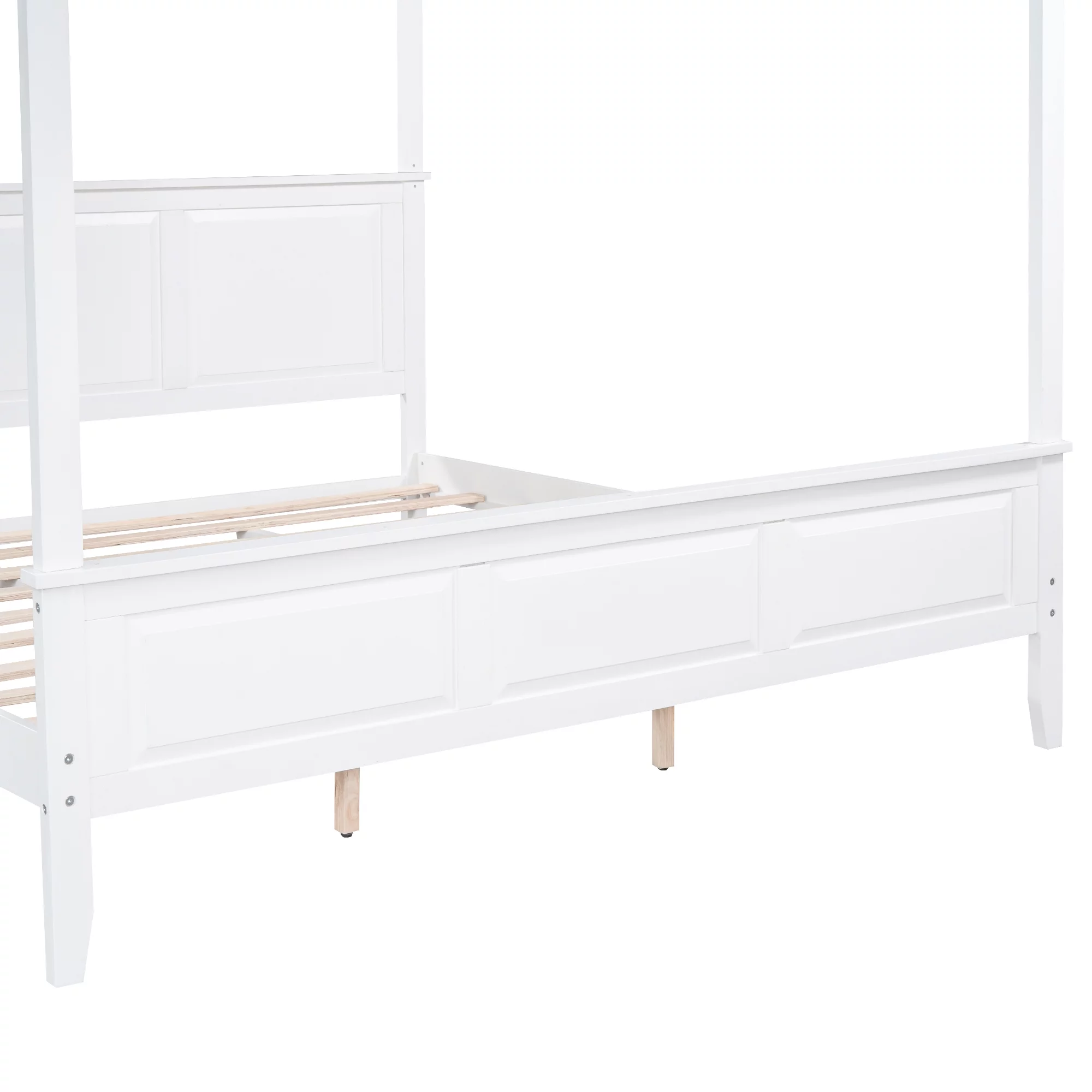 Euroco King Size Canopy Platform Bed with Four Slat Support Leg, White
