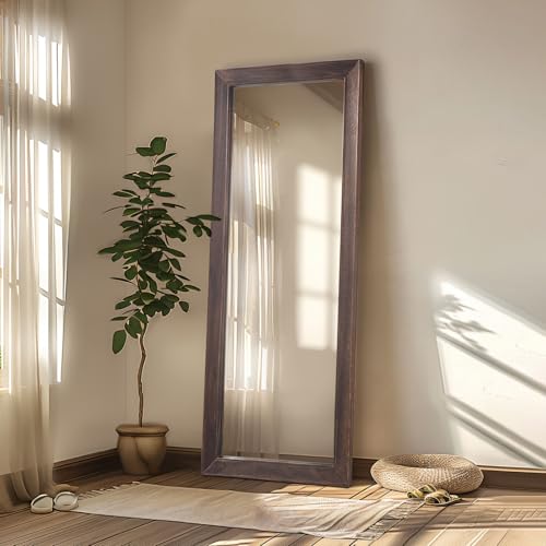 MELOMOIR Rustic Farmhouse Full Length Mirror, 64"x21" Wood Frame Floor Mirror, Free Standing Mirror Leaning Hanging Mirror