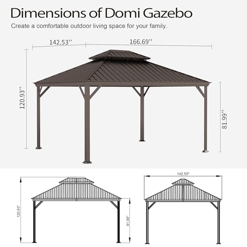 Domi 10’ x 10’ Hardtop Gazebo Metal Frame Canopy with Netting & Curtains