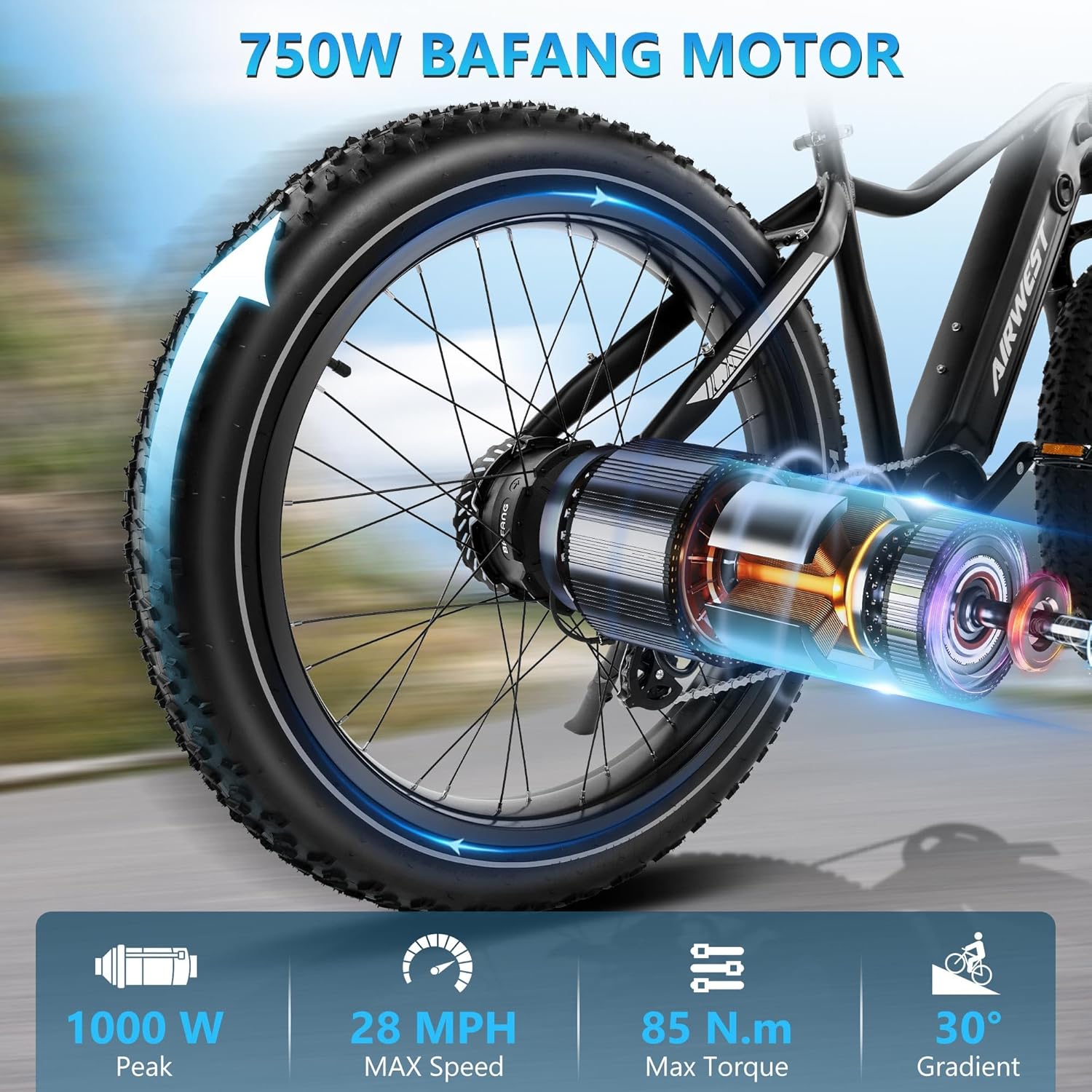 Electric Bike for Adults 750W Electric Bike BAFANG Motor, 26" Ebikes for Adults, 48V 15AH LG Battery, 28MPH Fat Tire Electric Bicycle