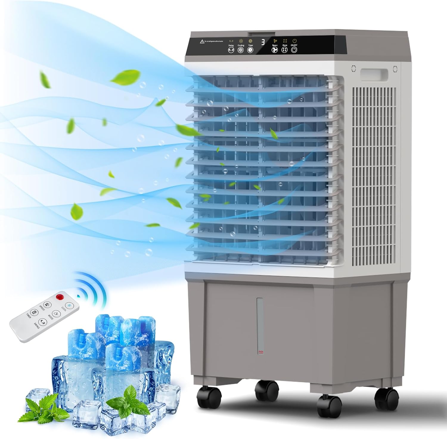 Evaporative Air Cooler, 1800CFM Swamp Cooler with 5.3 Gallon Water Tank Remote Control, 3 Speed Cooling Fan